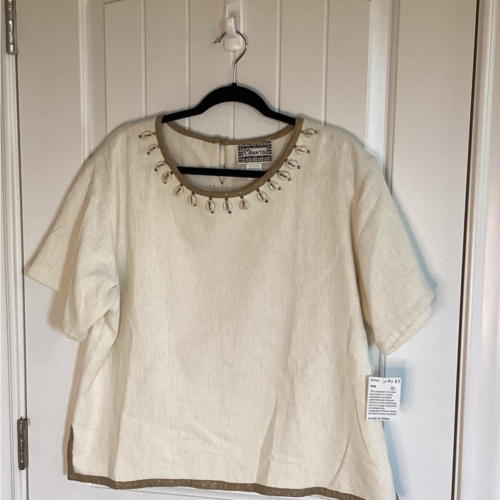 Molato 100% Cotton Beige Top with Shell Accents